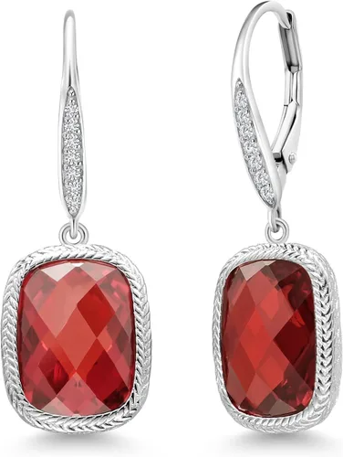 Miniatura 41 de Gem Stone King Aretes colgantes de plata de ley 925 con piedra natal y diamantes blancos cultivados en laboratorio de 4.60 quilates para mujer