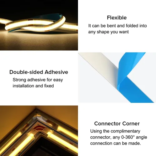 Miniatura 7 de Tira de luz LED COB de 32.8 pies, flexible, de alta densidad, tiras de mazorca, 24 V, blanco cálido, 2700 K, 480 LEDs/m, CRI 90+, regulable, 0.315