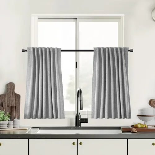 Miniatura 95 de UHITECH Cortinas cortas de lino de 24 pulgadas de largo para ventanas pequeñas de granja, cortinas opacas modernas para sala de estar, pestañas