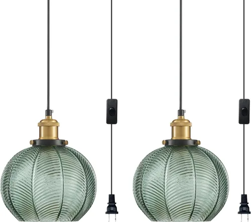 Miniatura 10 de Lámpara colgante moderna de enchufe, lámpara colgante de cristal de 7.8 pulgadas con cable de enchufe ajustable de 14.76 pies, lámpara colgante