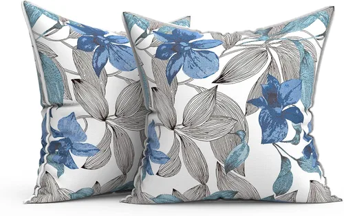 Miniatura 476 de Juego de 2 almohadas para exteriores de 16 x 16 pulgadas, repelentes al agua con interiores, para muebles de patio, hogar, jardín, geometría bohemia