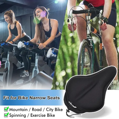 Miniatura 7 de Cojín de gel grueso y ancho para asiento de bicicleta con funda impermeable - Cómodo cojín de silicona de espuma viscoelástica para asiento