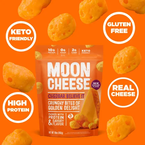 Miniatura 4 de Moon Cheese Cheddar Believe It, 1 onza, paquete de 12, aperitivo de queso crujiente y rico en proteínas, apto para dieta cetogénica, 100% queso real