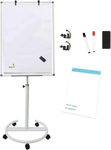 Miniatura 9 de Pizarra blanca móvil de grado industrial de 32 x 48 pulgadas de borrado en seco con soporte rodante con cerradura, pizarra blanca magnética de doble