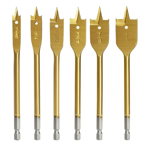 COMOWARE Juego de brocas de pala: brocas planas de pala, cortador de agujeros, revestimiento de titanio, acero al carbono, carpintería, 6 piezas,