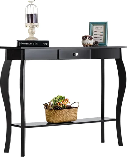 Miniatura 6 de ChooChoo Mesa consola estrecha con cajón, elegante mesa de sofá, mesa de entrada, color negro