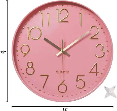 Miniatura 8 de Reloj de pared de 12 pulgadas, silencioso de cuarzo, funciona con pilas, para el hogar, cocina, oficina, escuela, sala de estar, decoración Rosa-rosa