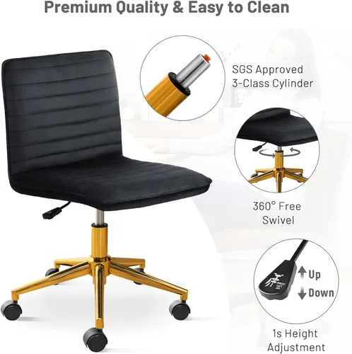 Miniatura 5 de Furniliving Silla de Escritorio para Oficina en Casa, Silla de Tocador sin Brazos con Ruedas de Terciopelo Suave Altura Ajustable, Cómodas Sillas