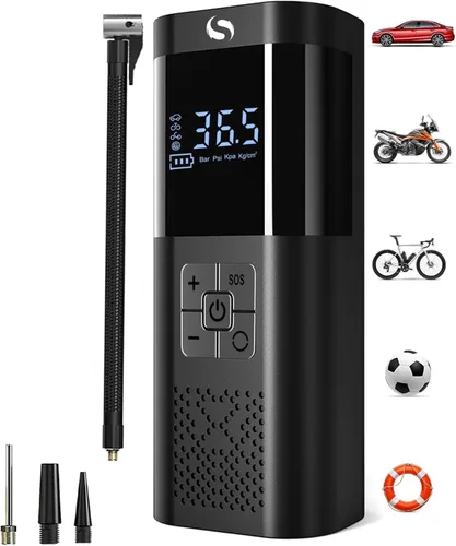 Inflador de neumáticos, compresor de aire portátil, bomba de aire inalámbrica de 150 PSI, para neumáticos de automóvil con manómetro digital, Negro