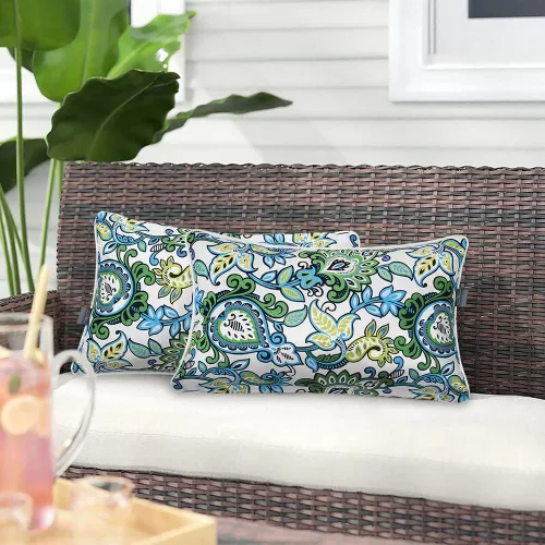 Miniatura 9 de Magpie Fabrics Paquete de 2 almohadas rectangulares lumbares impermeables para exteriores con inserto de 12 x 20 pulgadas, cojín decorativo