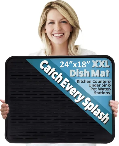 Miniatura 12 de Tapete de secado de platos de silicona XXL para encimera de cocina o debajo del fregadero, 24 x 18 pulgadas, extragrande, tapete impermeable