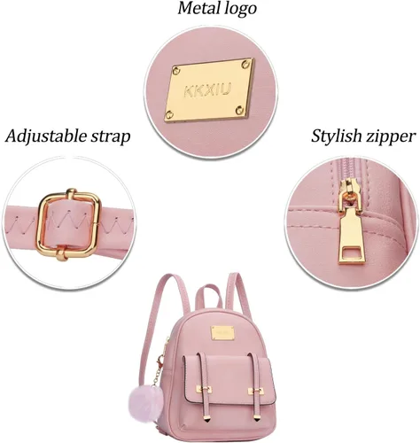 Miniatura 2 de KKXIU Mochila pequeña para niñas, de piel vegana, mini bolsa de libros para mujeres, linda mochila con pompones para adolescentes
