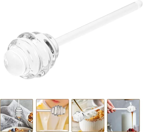 Miniatura 8 de Kichvoe Barra de miel para el hogar, 6.14 pulgadas, barra de cristal para té, café, azúcar, cuchara transparente portátil para servir mermelada