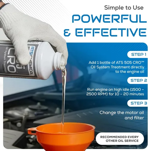 Miniatura 5 de ATS Chemical Tratamiento del sistema de aceite 505 CRO, aditivo de aceite de motor de 12 onzas, limpia los lodos, reduce las emisiones, ralentí