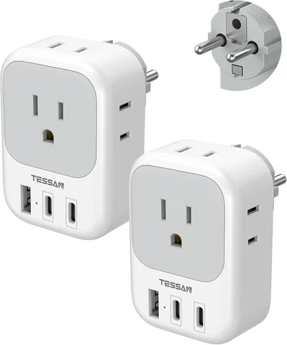 Miniatura 14 de Paquete de 2 adaptadores de enchufe de viaje europeos (sin conversión de voltaje), TESSAN adaptador de enchufe de EE. UU. a Europa con 4 tomas