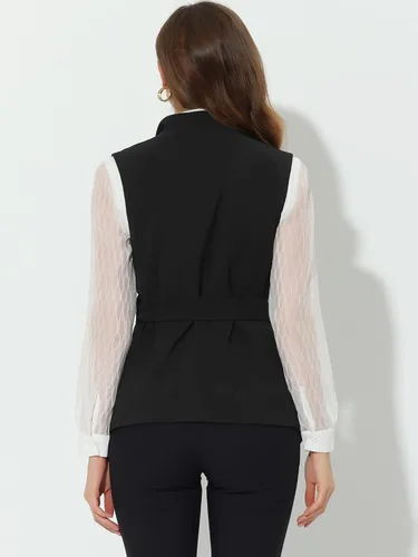 Miniatura 4 de Allegra K Chaqueta sin mangas para mujer, cuello chal, con cinturón, para trabajo, oficina, chaleco