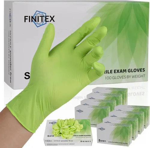 FINITEX Nitrile Disposable Gloves - Green 3.5mil 100/1000PCS Powder-Free Latex-Free Medical & Food Use Verde (Small 1000)