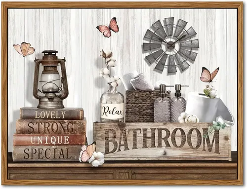 Miniatura 14 de Decoración de Pared de Baño de Granja, Lienzo de Algodón Rústico Enmarcado, Pintura de Decoración de Pared, Carteles Modernos de Arte de País