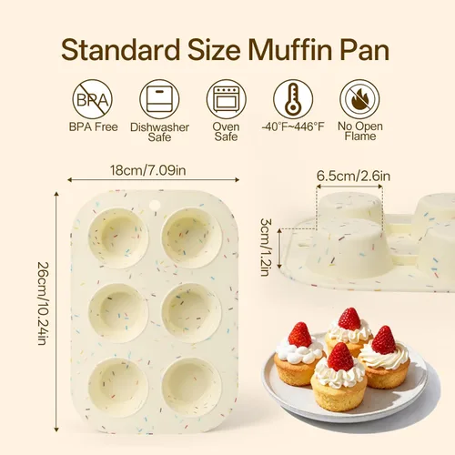 Miniatura 2 de 2 Pack Molde de silicona para magdalenas para hornear, molde de cupcakes antiadherente de tamaño normal, molde de silicona para magdalenas de 6 Crema