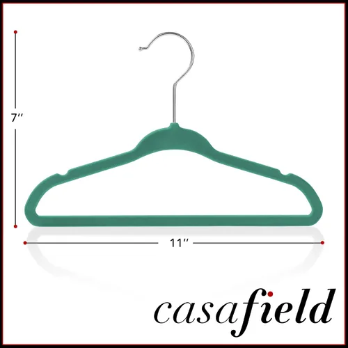 Miniatura 5 de Casafield 50 perchas de terciopelo para bebé, tamaño de 11 pulgadas para ropa de bebés y niños pequeños, color verde azulado