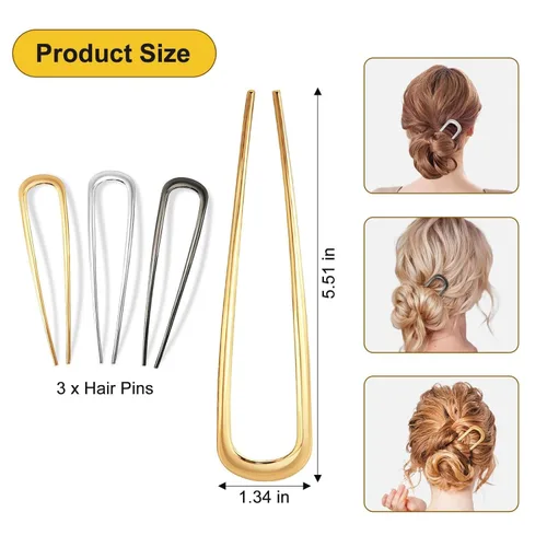 Horquilla francesa antideslizante multiusos para mujer, elegante tenedor de metal para recoger, moños y trenzas, seguro y cómodo todo el día, 1