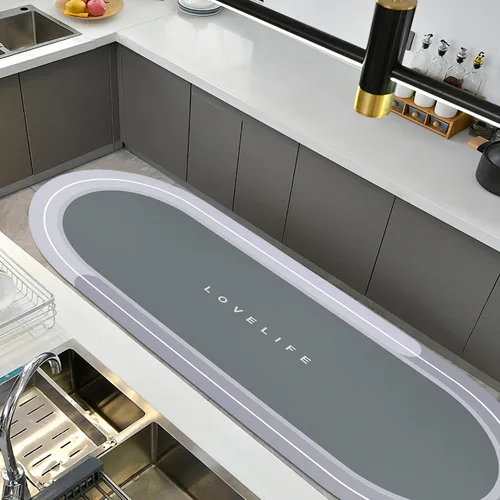 Miniatura 25 de Tapetes de baño de goma de secado rápido, antideslizantes, súper absorbentes, de secado instantáneo, alfombra de baño frente al fregadero de la Beige