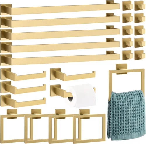 Miniatura 16 de Gisafai Juego de 10 Piezas de Accesorios de Ferretería para Baño de 23.6 Pulgadas, Kit de Barra para Toallas de Baño de Acero Inoxidable, Juego