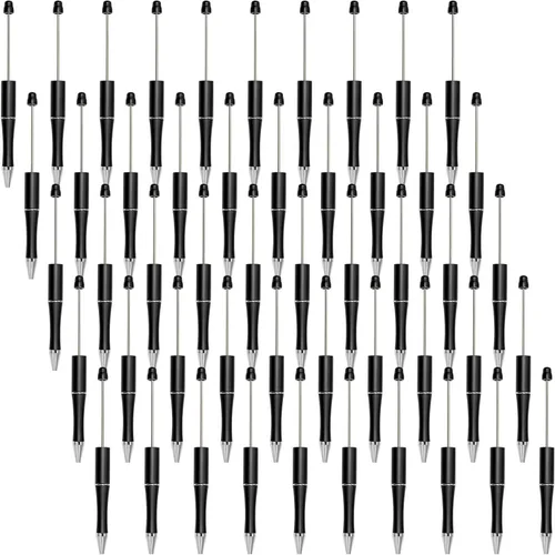 jiebor 50 bolígrafos de cuentas de plástico negros con tinta negra de bola DIY lindos y geniales para bricolaje, regalo de boda, graduación,