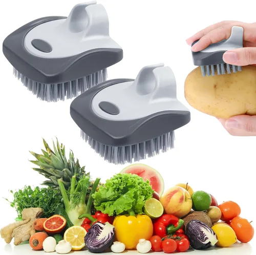 Miniatura 8 de Aodaer 4 piezas de cepillo para verduras, cepillo de silicona dura y suave, herramientas de limpieza de frutas laterales para verduras delicadas