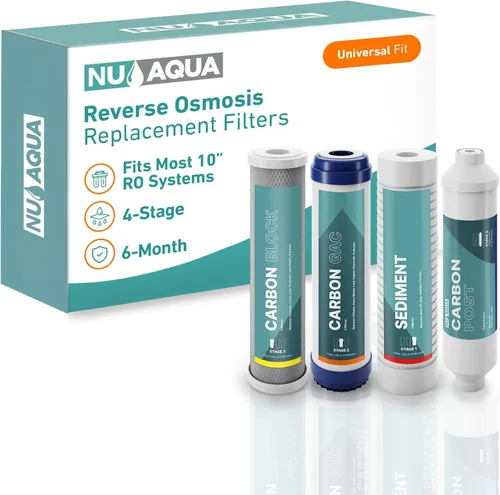 NU Aqua Juego de reemplazo del sistema de filtro de agua de ósmosis inversa – Kit de 4 etapas para debajo del fregadero – Incluye filtros de 6 Meses