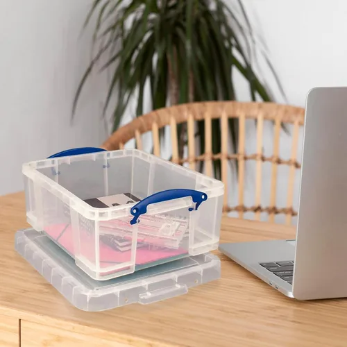 Miniatura 4 de Really Useful Box - 10 unidades de contenedores de plástico para almacenamiento de 17 L, con tapas de cierre rápido y candado de clip, transparentes
