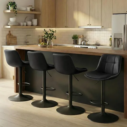 Miniatura 10 de VASAGLE Taburetes de bar, juego de 2 sillas de bar giratorias, altura ajustable, acolchado, taburetes de cocina de cuero sintético con respaldo
