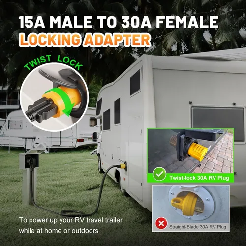Miniatura 4 de MECMO Adaptador Twist-Lock de 30 Amperios a 110 Voltios para RV, Enchufe Eléctrico NEMA 5-15P a L5-30R, 125V 1875W, Enchufe Macho Doméstico de 15A a