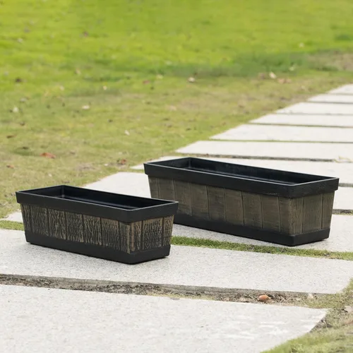 Miniatura 6 de Gardenised QI004121.L - Maceta rectangular de plástico para exteriores e interiores, maceta para plantar verduras o flores, marrón grande