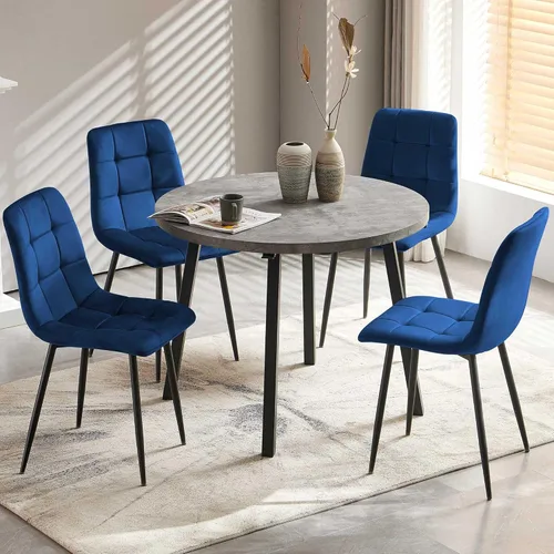 Miniatura 8 de NORDICANA Juego de comedor de madera de 5 piezas para 4, mesa de cocina pequeña con sillas tapizadas, juego de mesa redonda gris y sillas