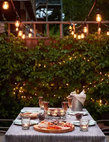 Miniatura 6 de Svater Cadena de luces LED para exteriores de 50 pies, luces de patio con 16 bombillas S14 inastillables, 1 vatio, E26, regulable, 2700 K, blanco