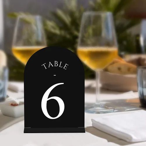 Miniatura 4 de JOYIT Números de Mesa de Boda en Arco 1-10 con Soportes – Letreros Acrílicos Impresos por Ambos Lados de 5" X 7" con Fondo Negro y Texto Blanco