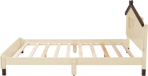 Miniatura 5 de Quarte Cama de plataforma de madera de tamaño matrimonial para niños con cabecera en forma de casa y luces nocturnas activadas por movimiento,