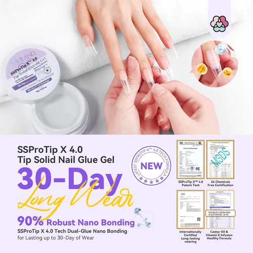 Miniatura 4 de Kit de pegamento de uñas sólido en gel Saviland y removedor de pegamento de uñas: luz UV para uñas, herramientas completas para uñas postizas