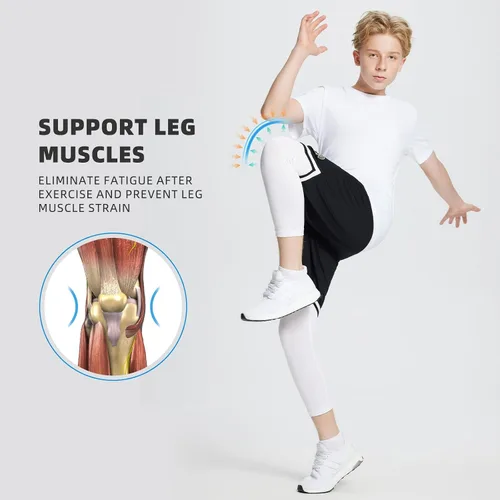 Miniatura 4 de BALEAF Leggings de compresión 34 para niños y jóvenes, pantalones capri de entrenamiento atlético, pantalones de baloncesto para niños, capa base