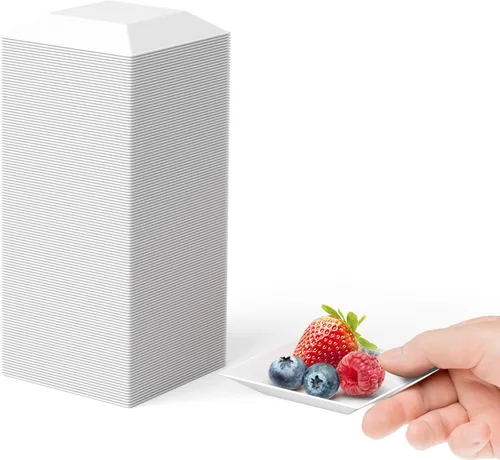 Miniatura 11 de Exquisitos mini platos cuadrado para aperitivos 100 unidades de platos de plástico cuadrados de postre de 2.95 pulgadas. x 2.95 pulgadas