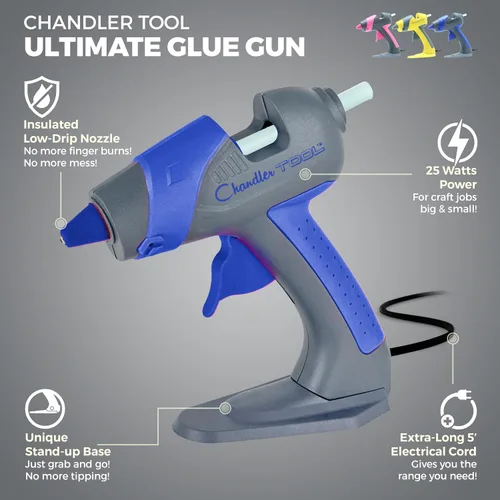 Miniatura 2 de Chandler Tool - Kit de mini pistola de pegamento caliente, 25 W, tamaño pequeño, de pie, alta temperatura, con 10 mini palos de pistola de pegamento