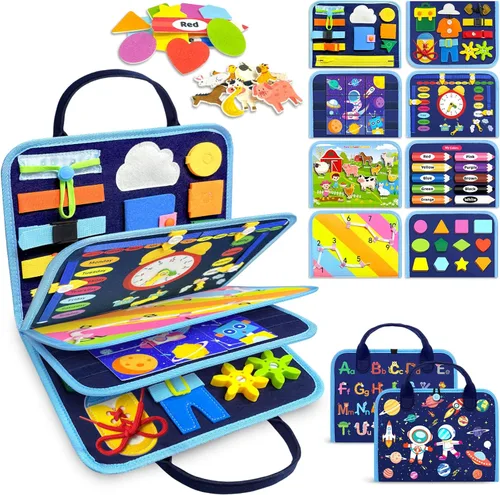 Gojmzo Juguetes Montessori de tablero ocupado para niños pequeños, regalos de cumpleaños, libro ocupado, juguetes sensoriales para niños pequeños,
