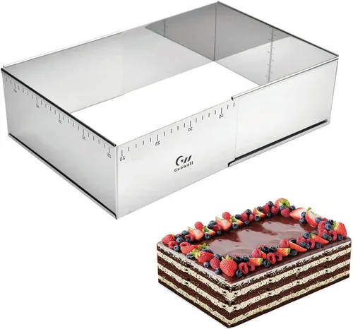 Miniatura 12 de Molde extensible cuadrado de acero inoxidable para tartas, anillo de mousse ajustable resistente, forma rectangular, cortador de pastel de mousse