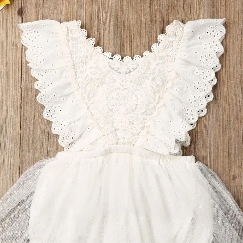 Miniatura 4 de Mameluco de tutú de tul con flores de encaje para bebé, vestido de princesa para primer cumpleaños, ropa de fiesta