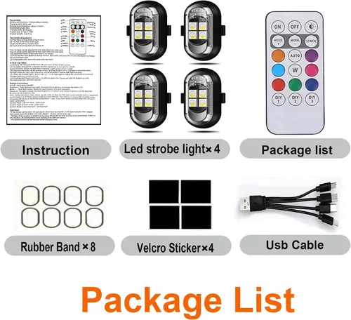 Miniatura 3 de Luces Estroboscópicas de Advertencia LED Inalámbricas Mejoradas de 4 Lámparas de Alta Luminosidad de 4 Grupos 8 Colores, Luces Impermeables