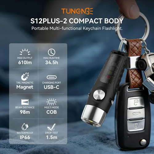 Miniatura 2 de S12PLUS-2 EDC Llavero linterna recargable, 610 lúmenes mini linterna con imán y clip, linterna de bolsillo USB C y luz lateral 6 modos
