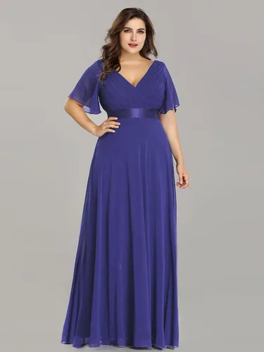 Miniatura 174 de Ever-Pretty Vestido formal para mujer, Navidad, Año Nuevo, cuello en V, gasa, talla grande, largo hasta el suelo, vestido de dama de honor