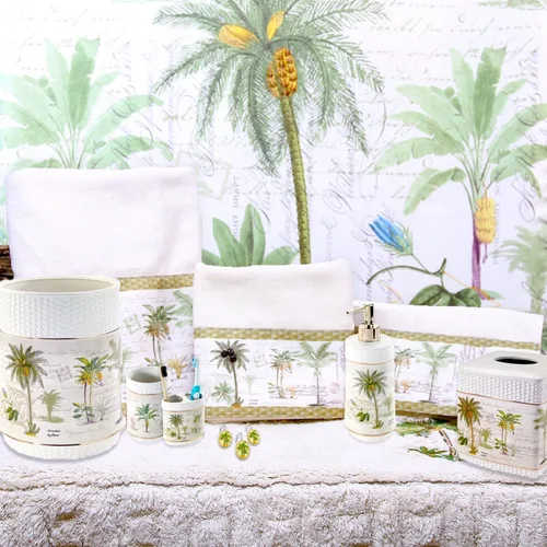 Miniatura 5 de Avanti Linens - Cortina de ducha de tela, decoración de baño de inspiración tropical (colección Colony Palm, marfil)