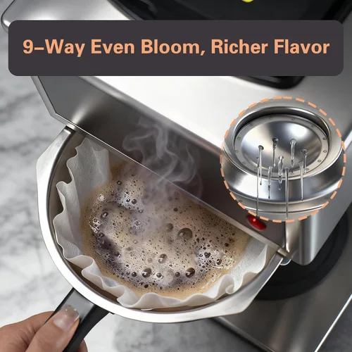 Miniatura 6 de VONCI Cafetera comercial de 1610 W, cafetera de goteo de 12 tazas, 2 jarras de vidrio y 2 calentadores, carcasa y embudo de acero inoxidable